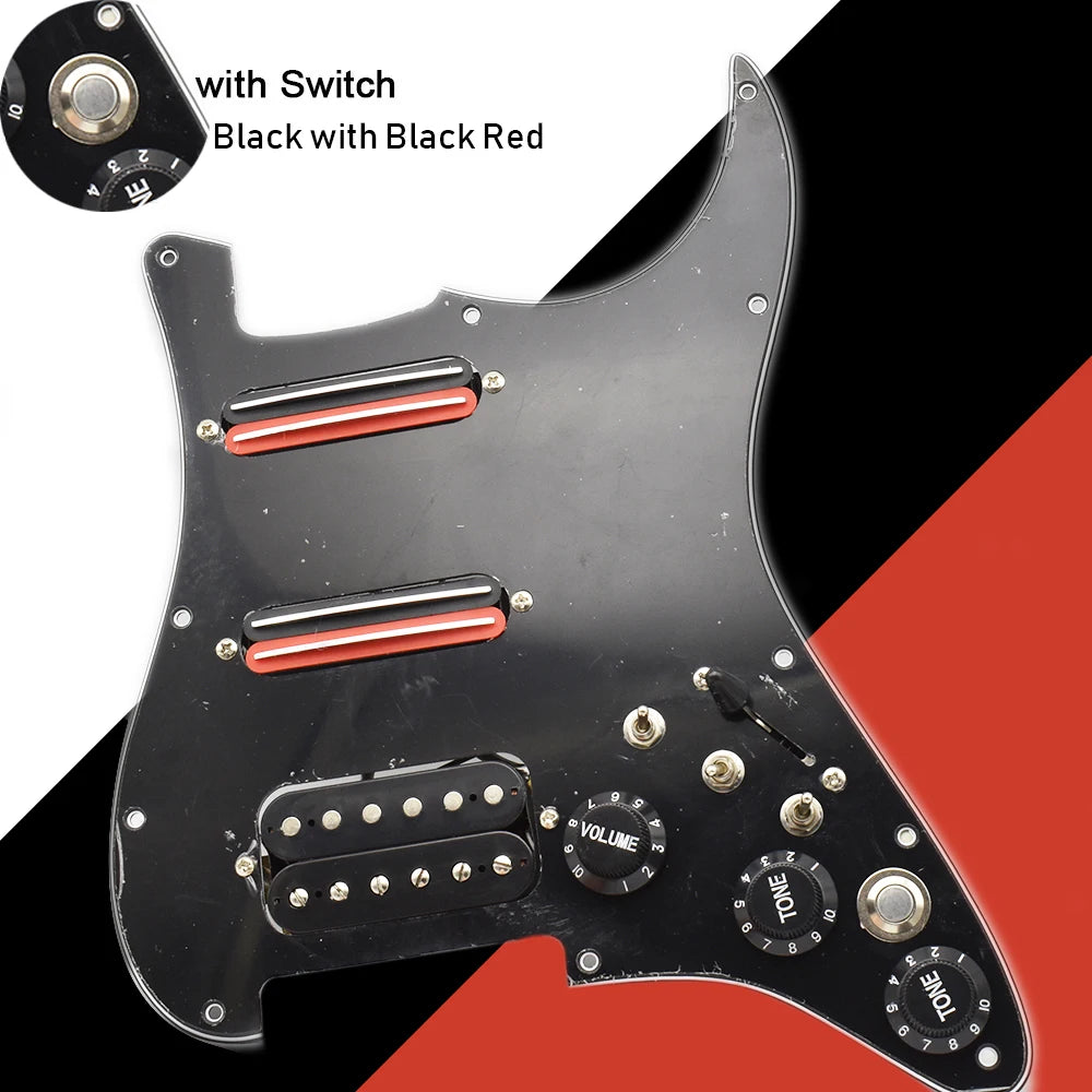 ST Electric Guitar Double Coil Pickup with Singlecut Wiring Loaded Prewired SSH Guitar Pickguard Scratchplate Assembly Black