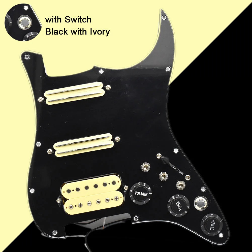 ST Electric Guitar Double Coil Pickup with Singlecut Wiring Loaded Prewired SSH Guitar Pickguard Scratchplate Assembly Black