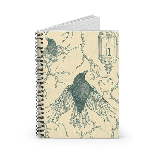 Artistic Spiral Notebook - Elegant Raven Design, Journaling, Sketching, Gift for Writers, Nature Lovers, Halloween Decor