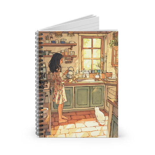 Cozy Kitchen Spiral Notebook, Cute Art Journal for Cat Lovers, Creative Writing Notebook, Gift for Her, Vintage Style Diary, Home Decor