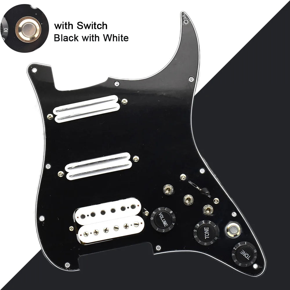 ST Electric Guitar Double Coil Pickup with Singlecut Wiring Loaded Prewired SSH Guitar Pickguard Scratchplate Assembly Black