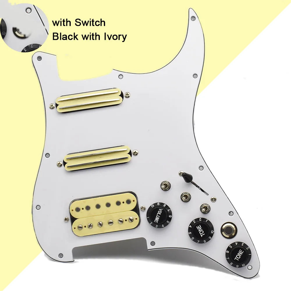 ST Electric Guitar Double Coil Pickup with Singlecut Wiring Loaded Prewired SSH Guitar Pickguard Scratchplate Assembly Black