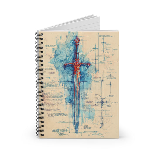 Artistic Spiral Notebook with Sword Design, Gift for Artists, Writer's Journal, Creative Note Pad, Unique School Supplies