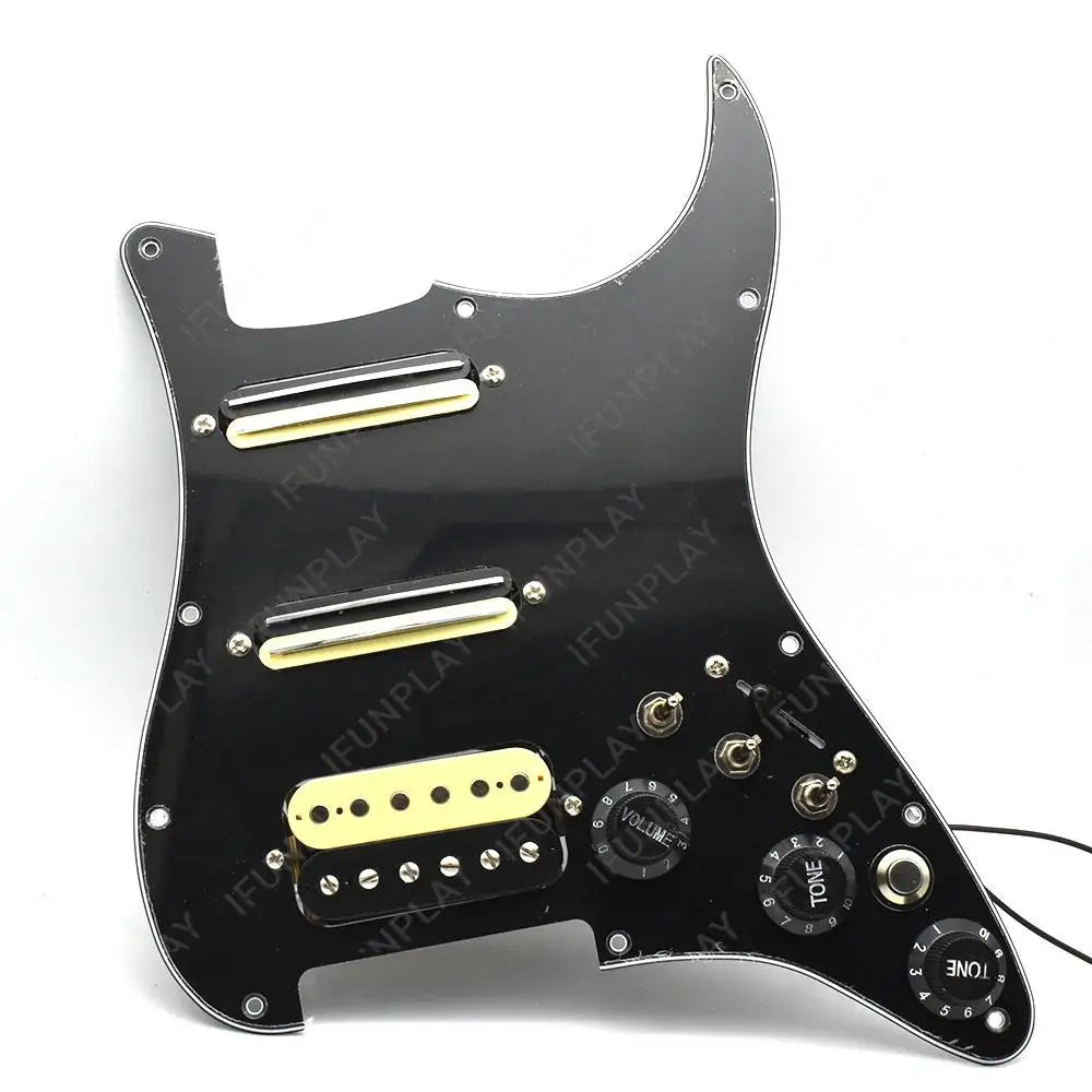 ST Electric Guitar Double Coil Pickup with Singlecut Wiring Loaded Prewired SSH Guitar Pickguard Scratchplate Assembly Black