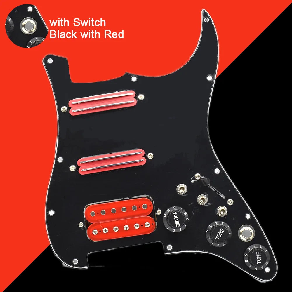 ST Electric Guitar Double Coil Pickup with Singlecut Wiring Loaded Prewired SSH Guitar Pickguard Scratchplate Assembly Black