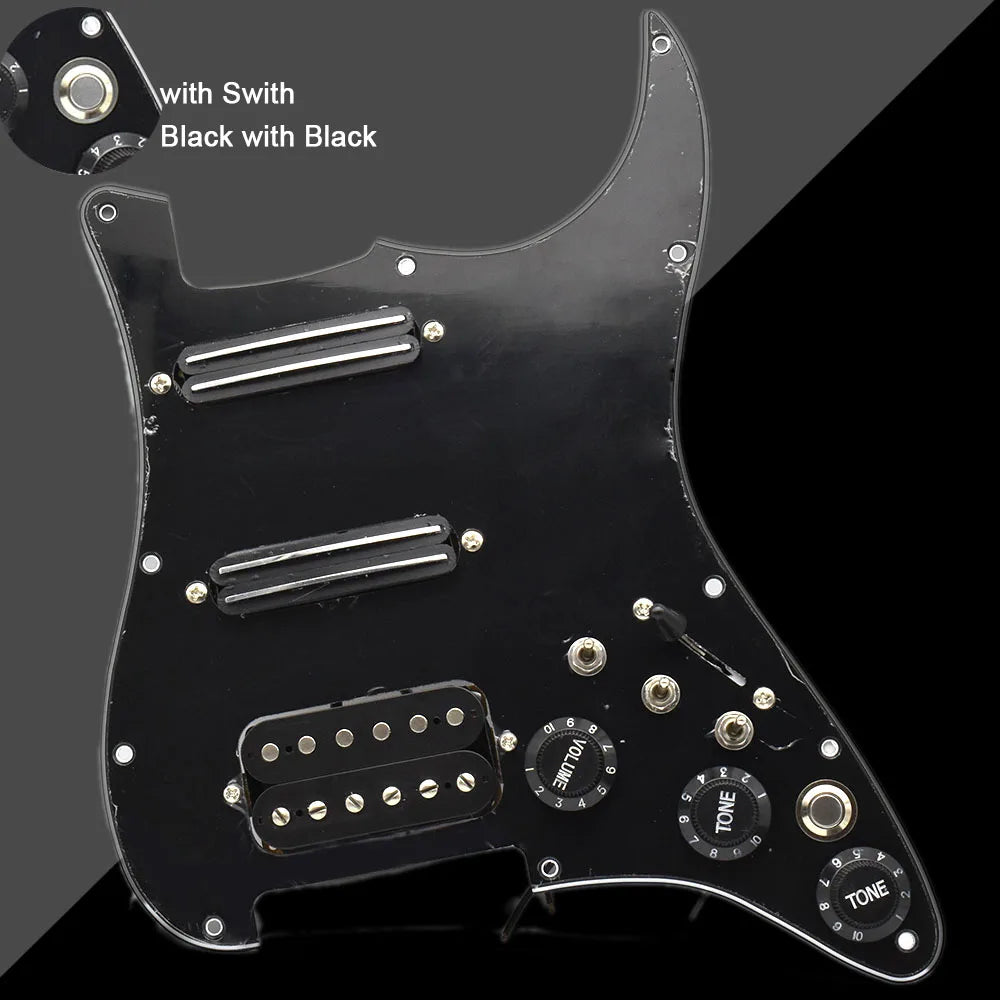 ST Electric Guitar Double Coil Pickup with Singlecut Wiring Loaded Prewired SSH Guitar Pickguard Scratchplate Assembly Black