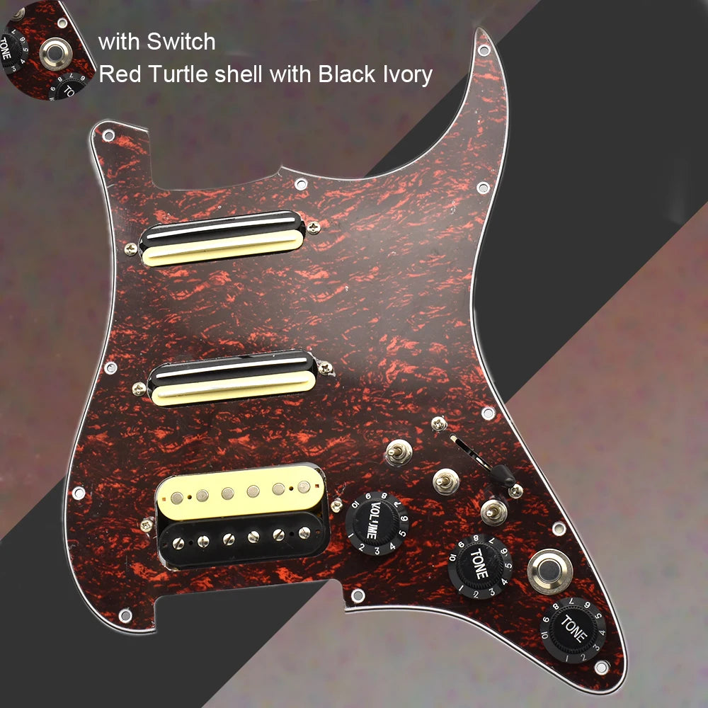 ST Electric Guitar Double Coil Pickup with Singlecut Wiring Loaded Prewired SSH Guitar Pickguard Scratchplate Assembly Black