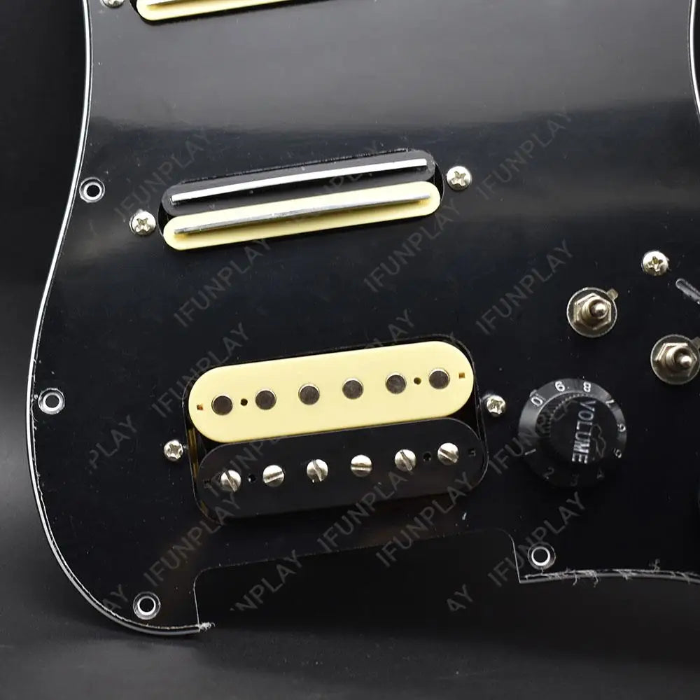 ST Electric Guitar Double Coil Pickup with Singlecut Wiring Loaded Prewired SSH Guitar Pickguard Scratchplate Assembly Black