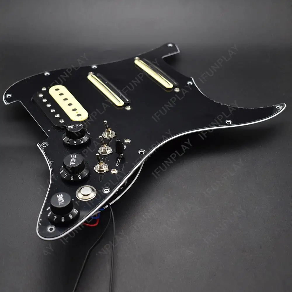 ST Electric Guitar Double Coil Pickup with Singlecut Wiring Loaded Prewired SSH Guitar Pickguard Scratchplate Assembly Black
