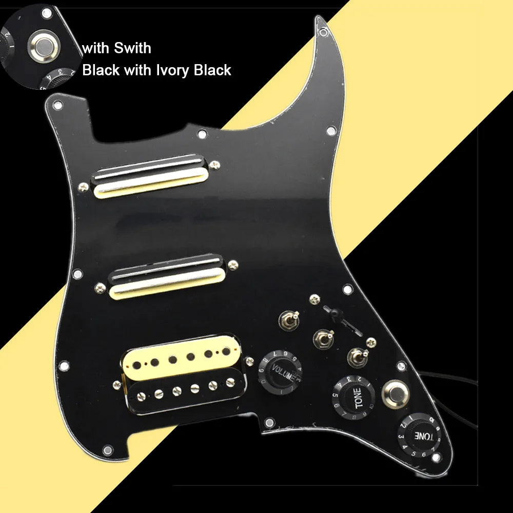 ST Electric Guitar Double Coil Pickup with Singlecut Wiring Loaded Prewired SSH Guitar Pickguard Scratchplate Assembly Black