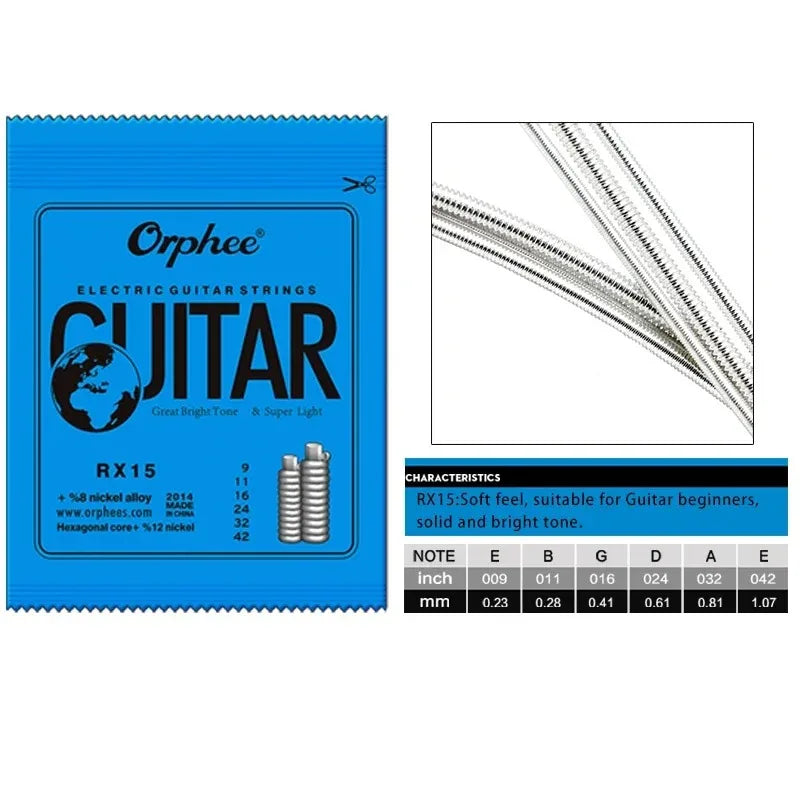 Orphee Set RX Series Electric Guitar Strings Hexagonal Carbon Steel 6 String Core
