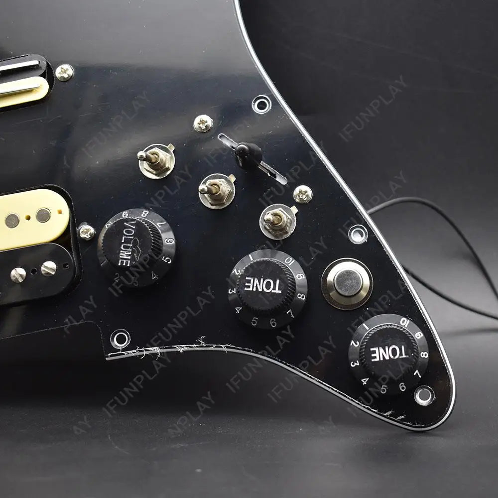 ST Electric Guitar Double Coil Pickup with Singlecut Wiring Loaded Prewired SSH Guitar Pickguard Scratchplate Assembly Black