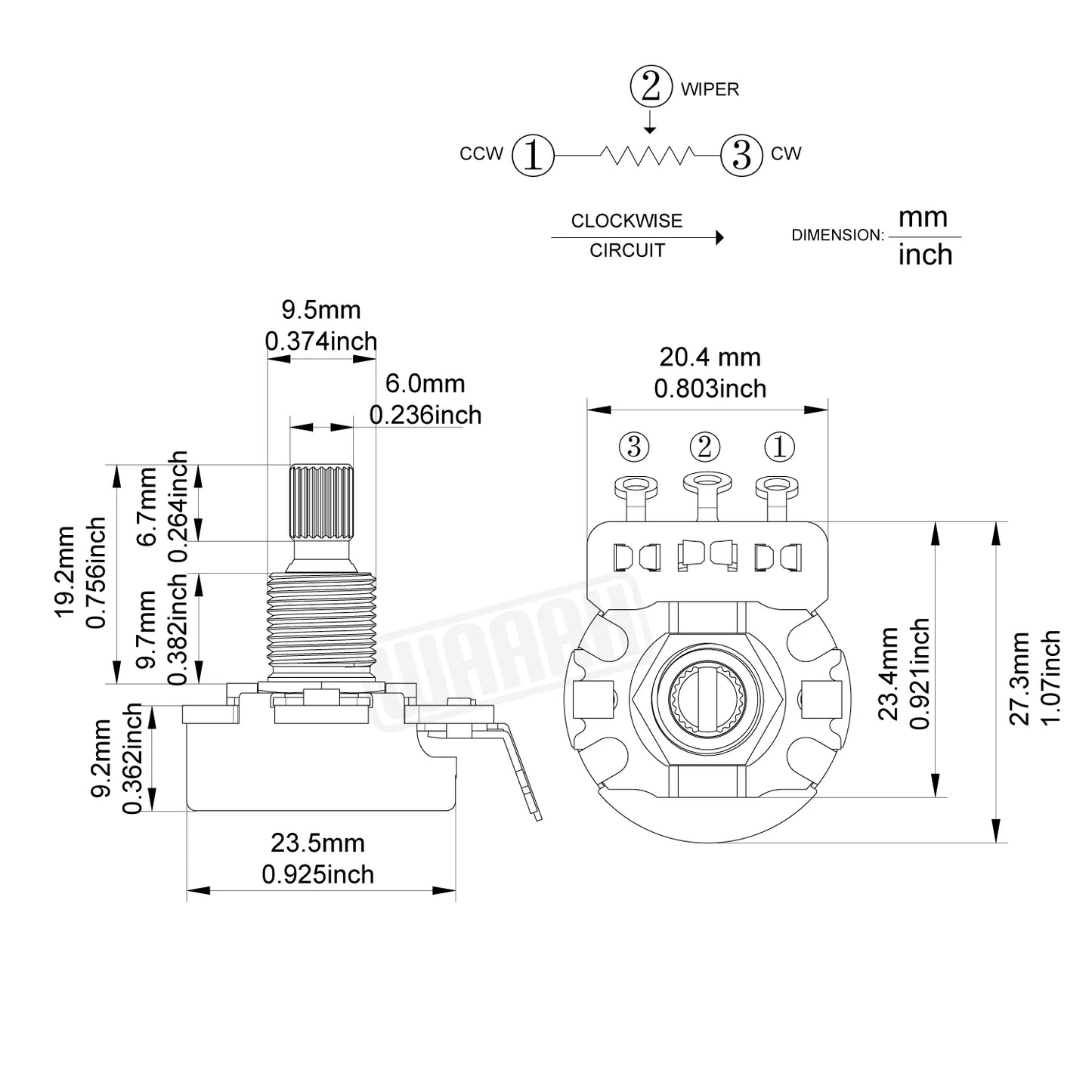 Brass Split Shaft Potentiometer 450G 250K/500K Pots For Electric Guitar and Bass Tone Volume