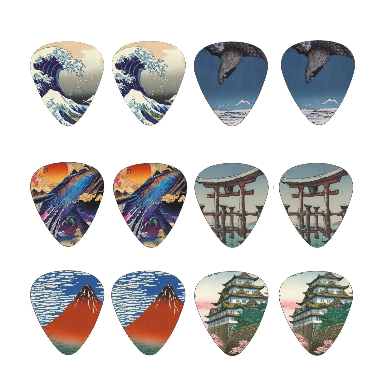 12pcs Artistic Guitar Picks -  Japanese Culture Style Theme