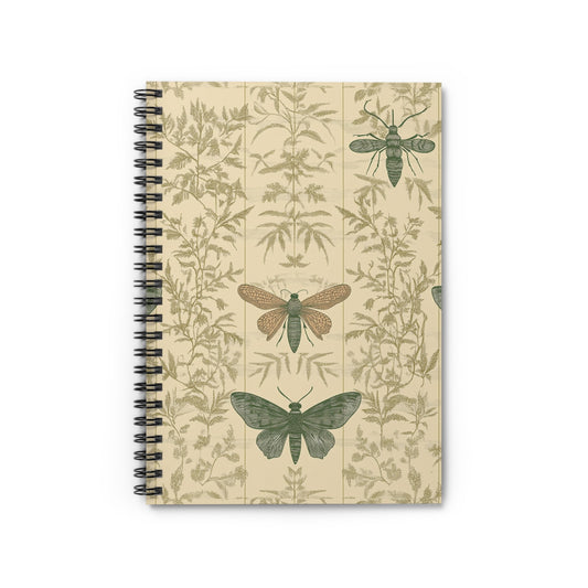 Botanical Moth Spiral Notebook - Nature-Inspired Journal, Eco-Friendly, Gift for Writers or Students, Perfect for School or Home