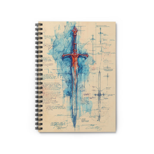 Artistic Spiral Notebook with Sword Design, Gift for Artists, Writer's Journal, Creative Note Pad, Unique School Supplies