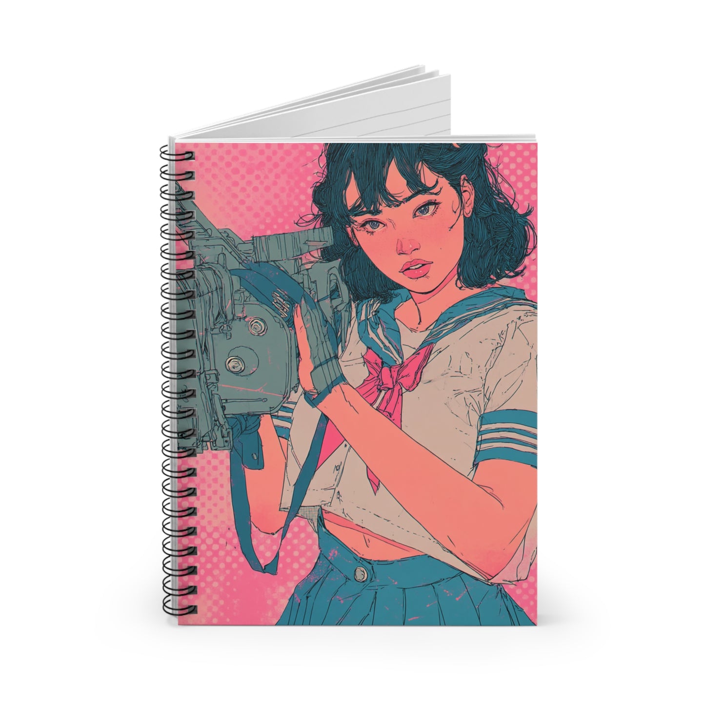 Retro Film Lover's Spiral Notebook, Gifts for Students, Journal for Creative Minds, Aesthetic Note-taking, Pink Manga Style