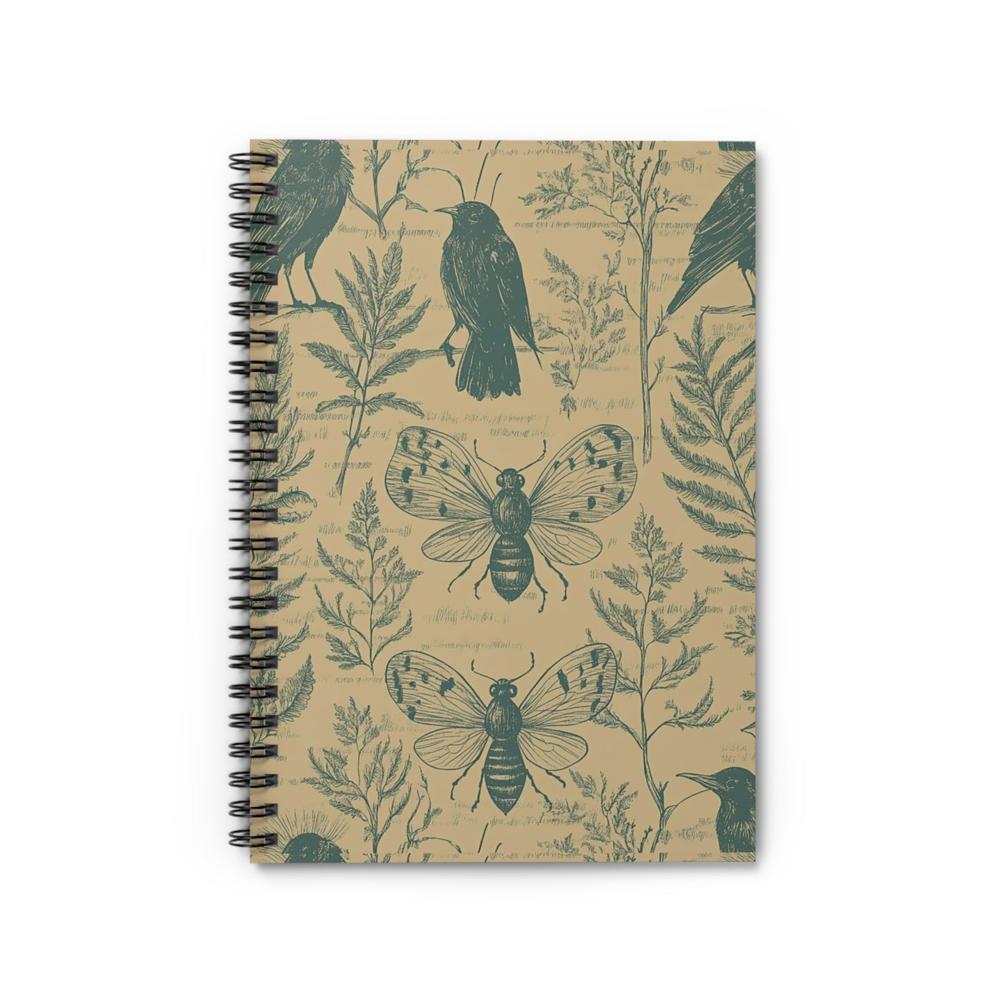 Nature-Inspired Spiral Notebook - Ruled Line, Vintage Notebook, Eco-Friendly Journal, Gift for Nature Lovers, Bird and Butterfly Design,