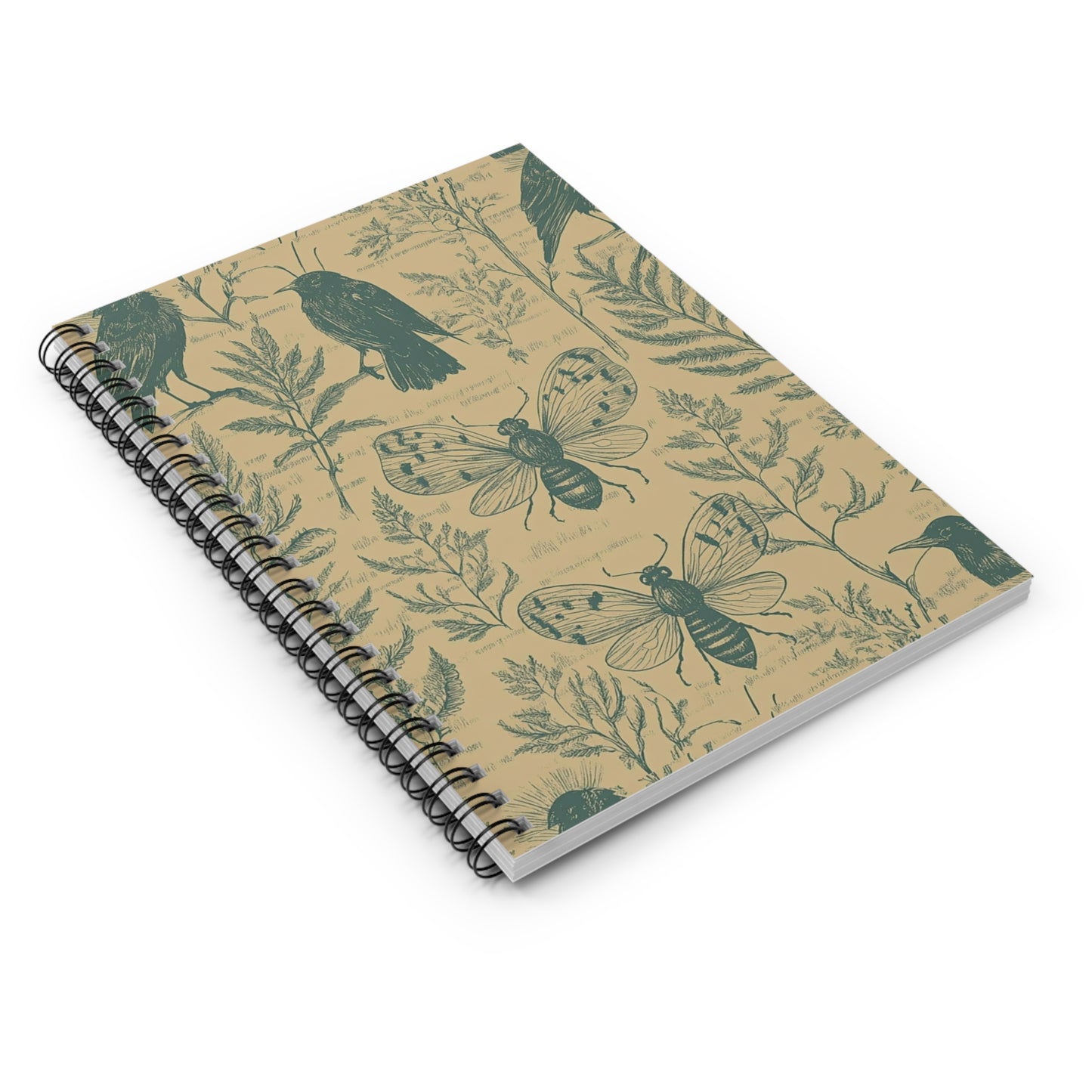 Nature-Inspired Spiral Notebook - Ruled Line, Vintage Notebook, Eco-Friendly Journal, Gift for Nature Lovers, Bird and Butterfly Design,