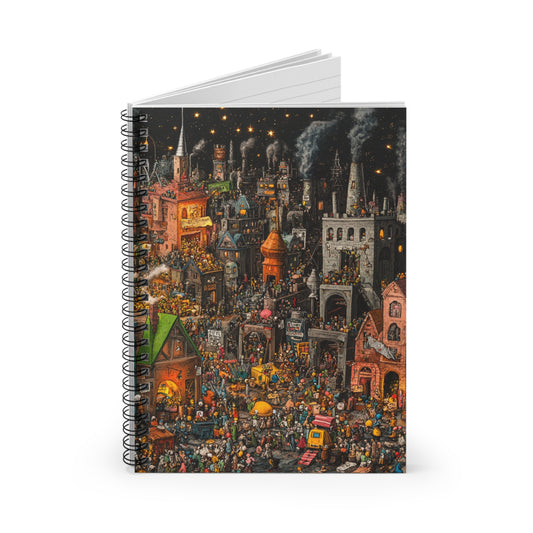 Whimsical City Scene Spiral Notebook | Perfect for Ideas and Sketches, Gift for Writers and Students, Unique Stationery, Creative Journal,