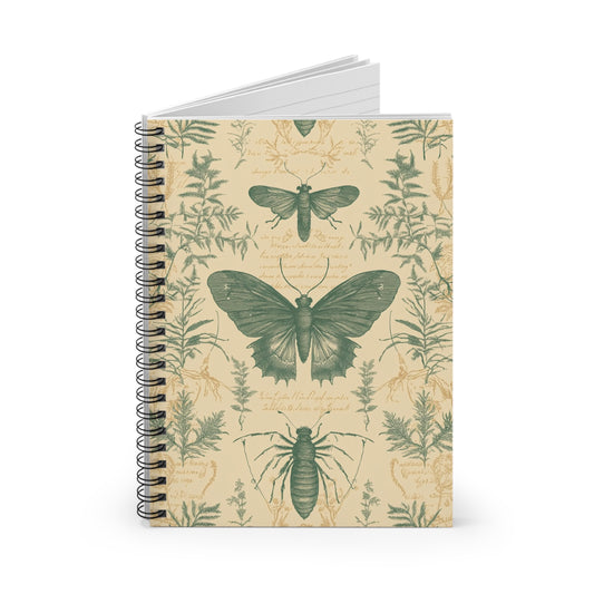 Botanical Insect Spiral Notebook - Ruled Line, Vintage Style, Eco-Friendly Journal, Gift for Nature Lovers, School Supplies, Home Office