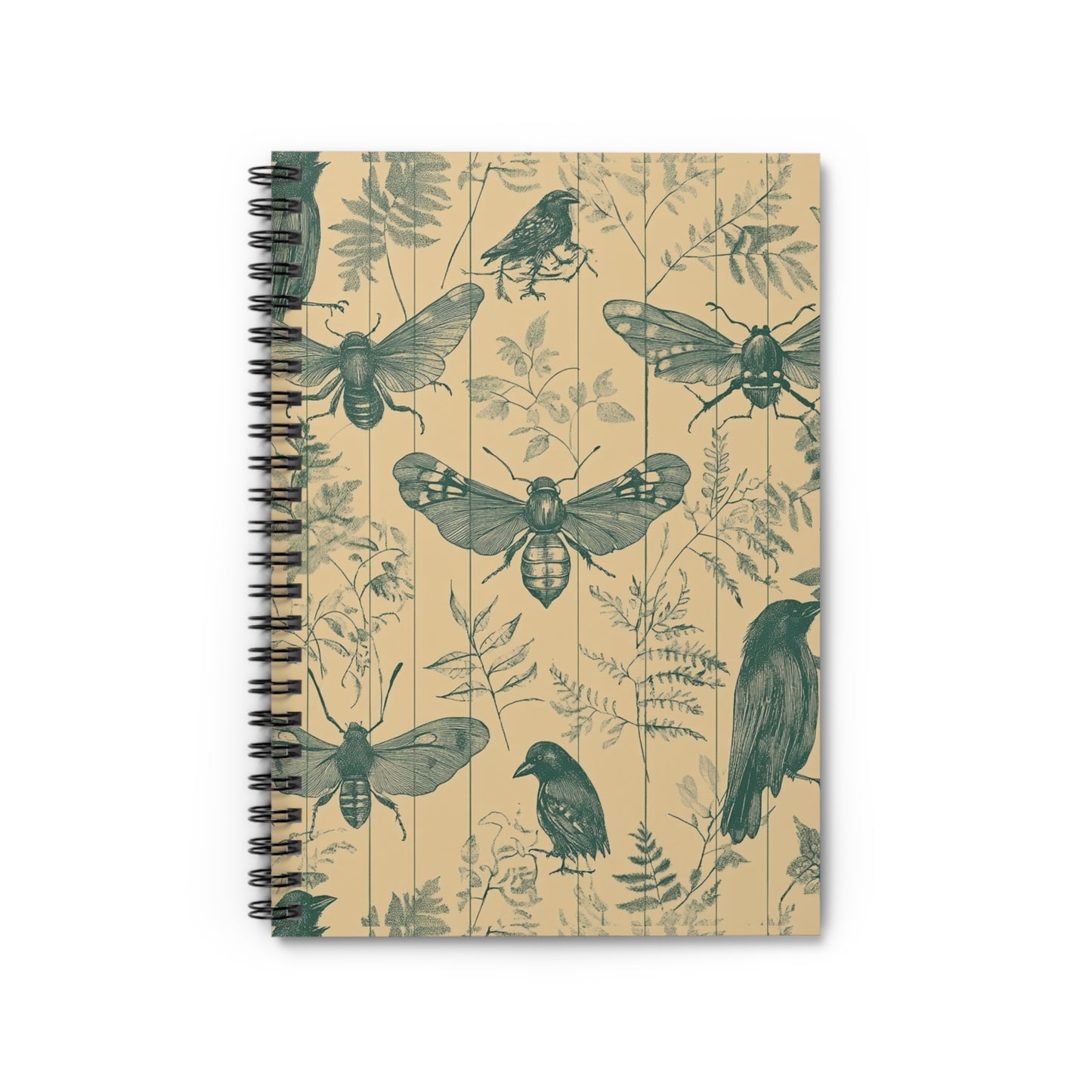 Whimsical Nature Spiral Notebook - Elegant Insect Design, Botanical Journal, Eco-Friendly Stationery, Gifts for Nature Lovers, School
