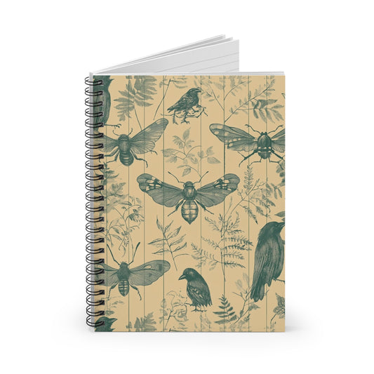 Whimsical Nature Spiral Notebook - Elegant Insect Design, Botanical Journal, Eco-Friendly Stationery, Gifts for Nature Lovers, School