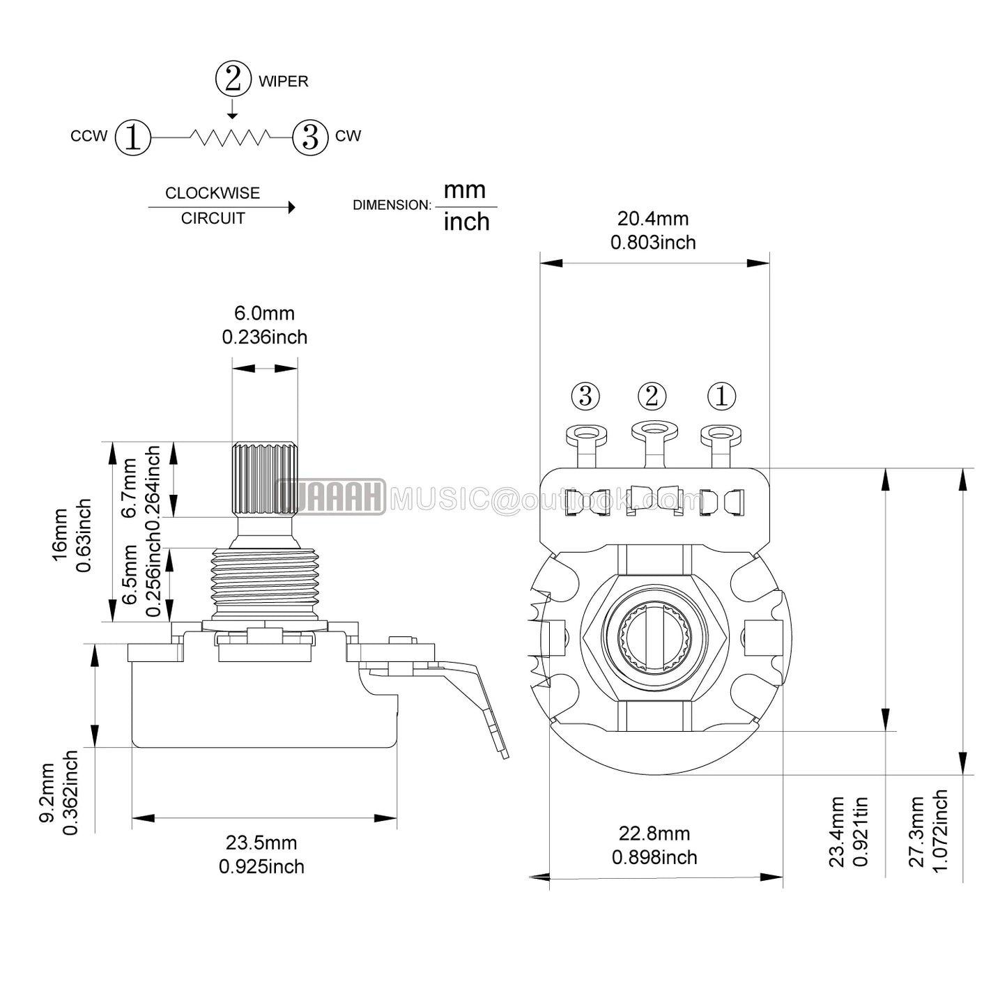 Brass Split Shaft Potentiometer 450G 250K/500K Pots For Electric Guitar and Bass Tone Volume