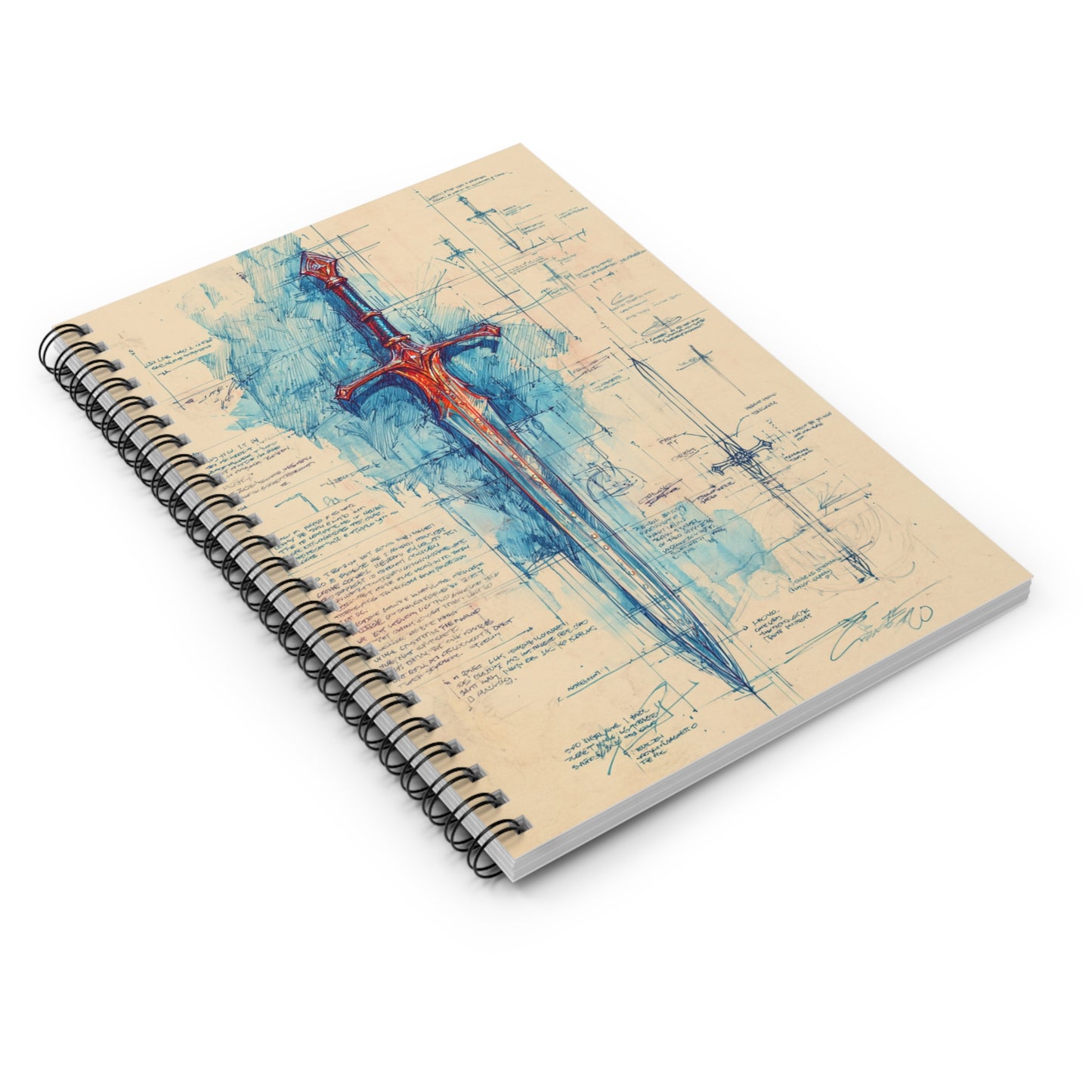 Artistic Spiral Notebook with Sword Design, Gift for Artists, Writer's Journal, Creative Note Pad, Unique School Supplies