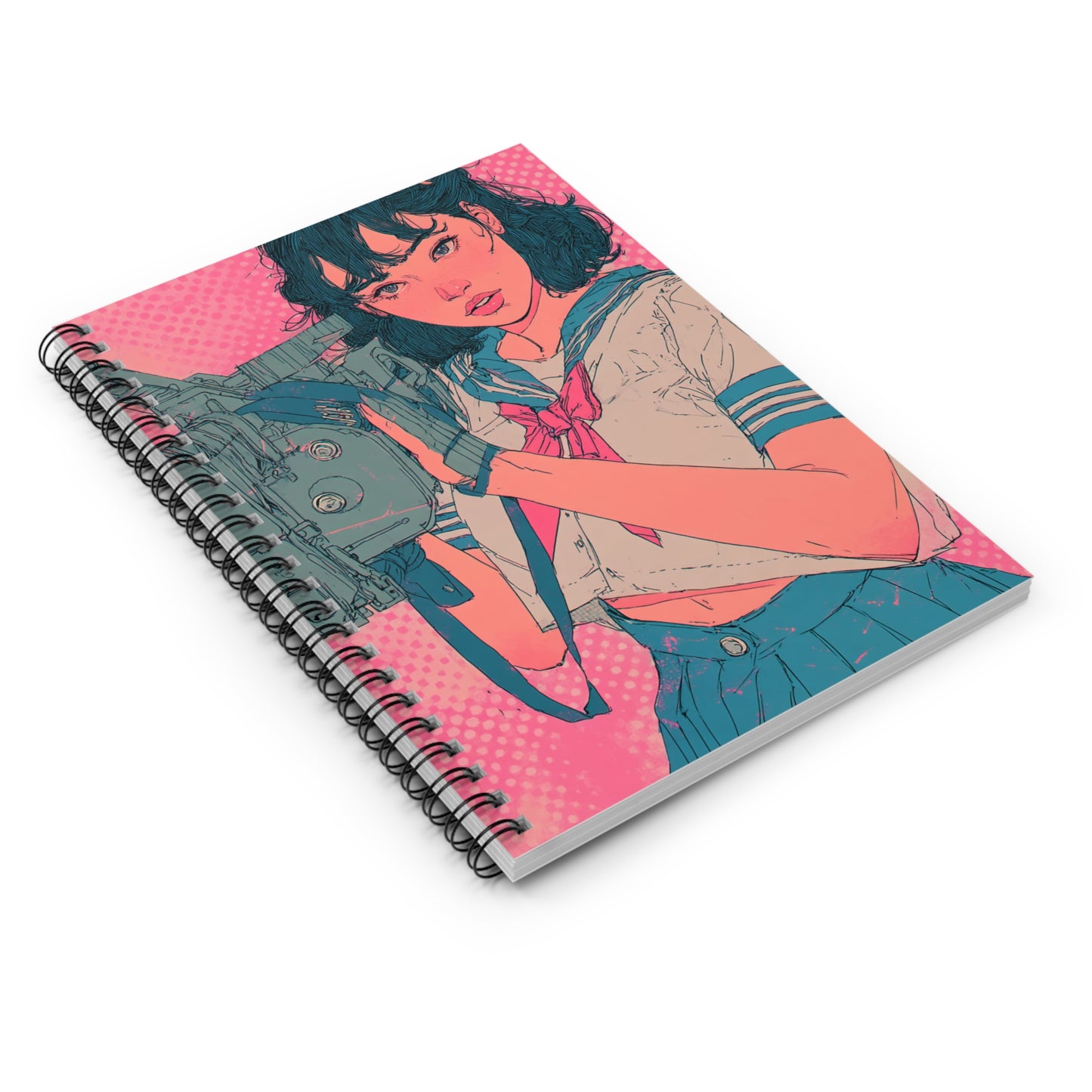 Retro Film Lover's Spiral Notebook, Gifts for Students, Journal for Creative Minds, Aesthetic Note-taking, Pink Manga Style