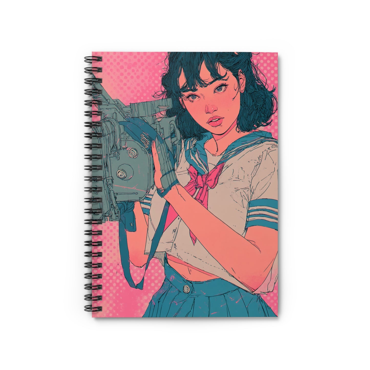 Retro Film Lover's Spiral Notebook, Gifts for Students, Journal for Creative Minds, Aesthetic Note-taking, Pink Manga Style